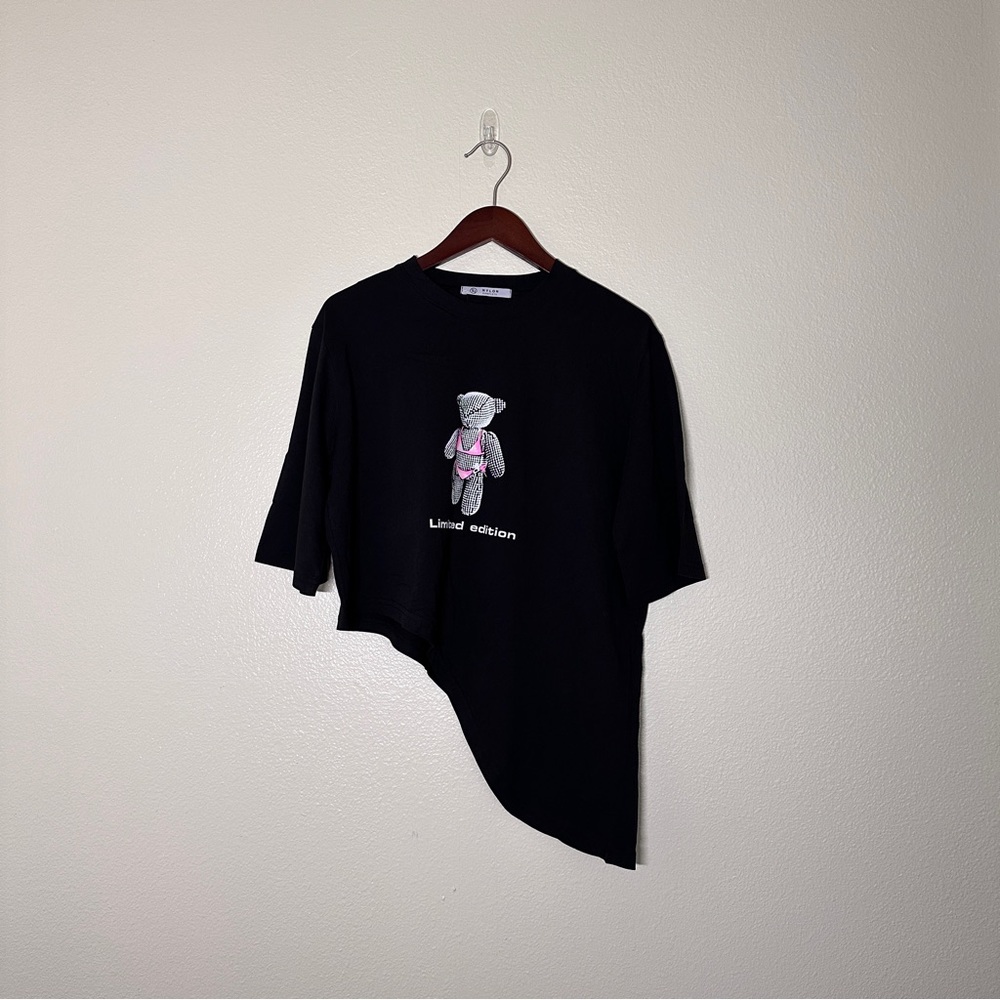 Asymmetrical Black Shirt with Bear